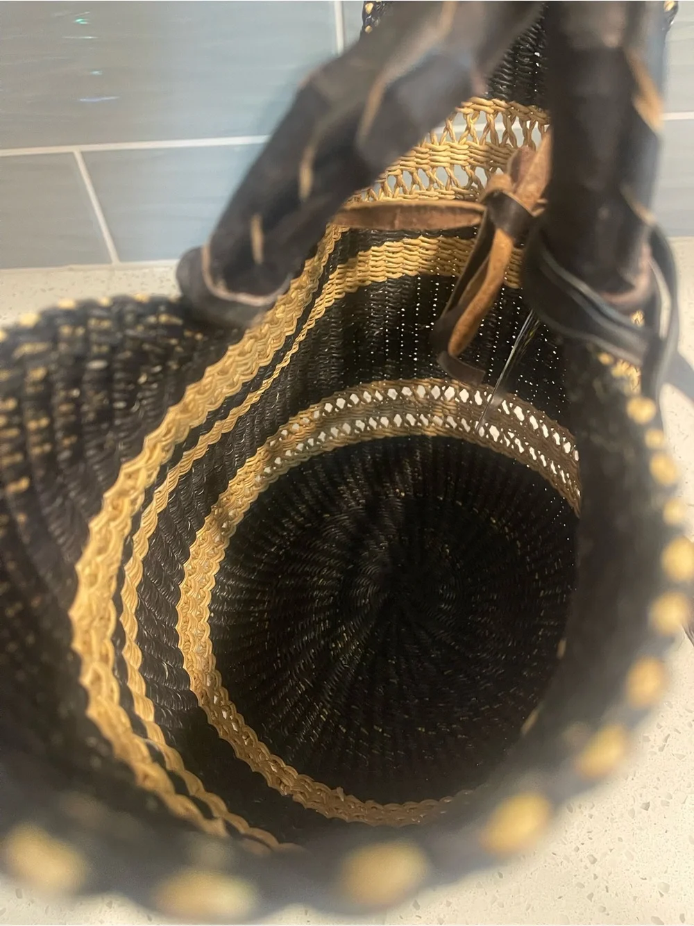 Ralph Lauren Black and Natural Striped Woven Tote - Picture 7 of 7